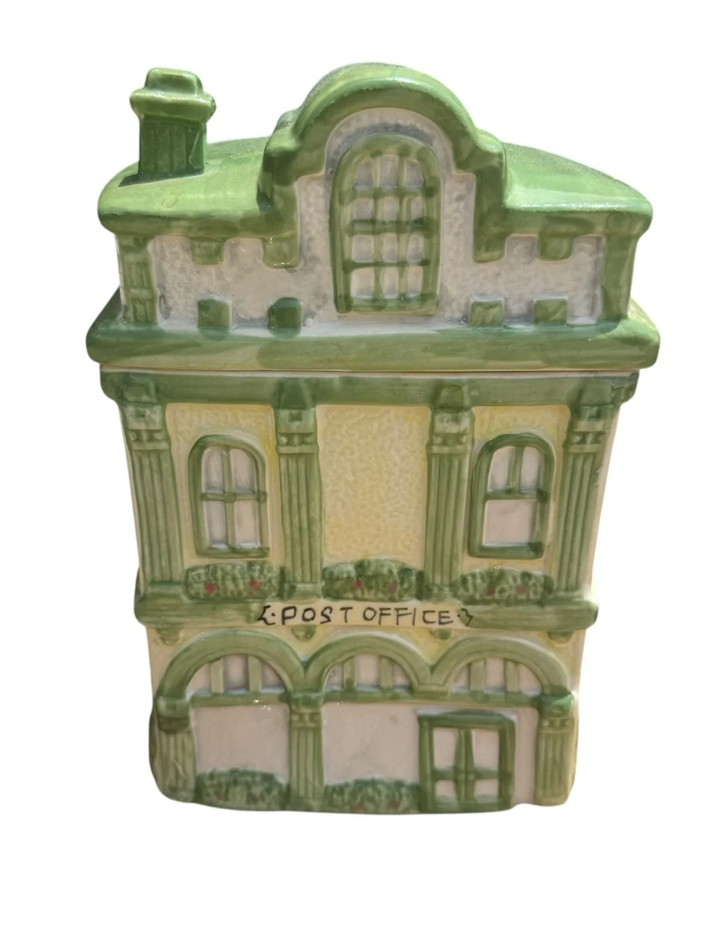 Vintage Ceramic Post Office Cookie Jar Village House Canister Cottagecore Decor